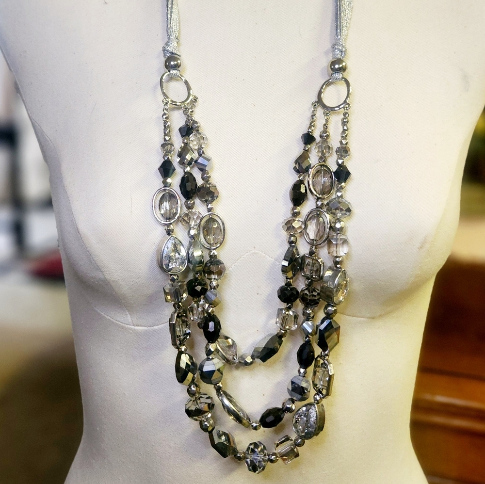 Modern Breathtaking Silver and Black Beaded Necklace